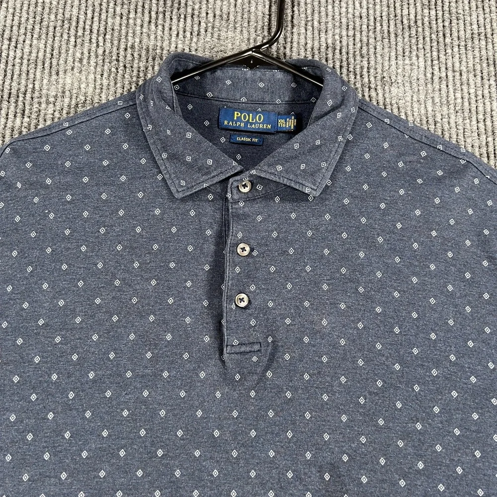 Polo Ralph Lauren‎ Shirt Mens 2XL XXL Blue Geometric Short Sleeve Classic Fit